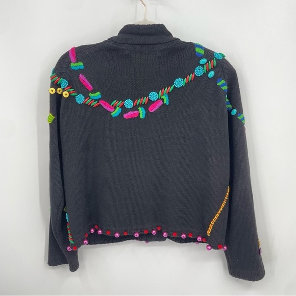 Michael Simon Charcoal Cardigan with Multicolor Patterns - Picture 3 of 5